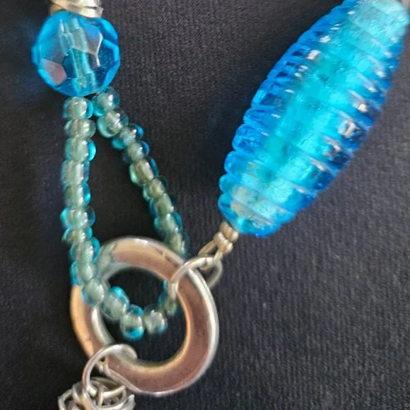 Vintage Translucent Aqua Blue Glass Bead and Chain Necklace - Picture 2 of 7
